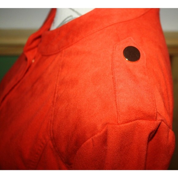 Onque Casual Red Velour Jacket Sz XL LS Shoulder Bands Snaps Pockets Dressy GUC - Picture 8 of 9